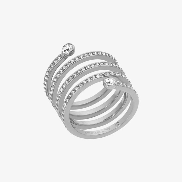 Michael Kors Silver Tone Pave Crystal Spiral Ring Size 8 Excellent Condition - Picture 1 of 6